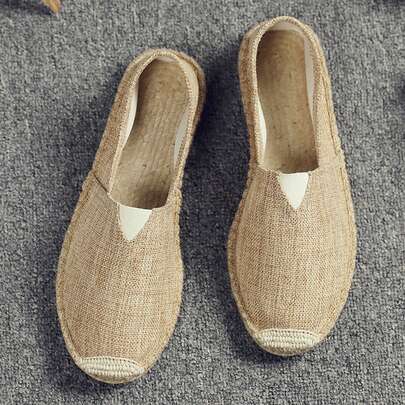 Mocasines para hombres, zapatos de lona con suela de cuerda, zapatos planos de tela de vacaciones casuales con slip-on, zapatos tejidos de tela transpirable para mujeres, zapatos de pescador de paja antideslizantes, zapatos con suela bordada unisex, zapatos de lona blancos casuales para hombres/mujeres, slip-on negros, bailarinas blancas, zapatos de color verde militar, slip-on azules (este estilo retro tiene una caja de puntera relativamente estrecha, por lo que se recomienda a los que tienen los pies talla grande anchos que elijan una talla superior. La suela de cuerda es relativamente dura y los zapatos hechos a mano tienen un acabado algo tosco)