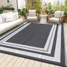 Studyset Waterproof Outdoor Rug 5x8 Ft,Outdoor Rug For Patio Plastic Straw Rug Camping Area Rug Reversible Portable Rugs For Outside RV Porch Balcony Patios Camping Picnic Outdoor Area Rugs Bordered - Grey and White - View 1