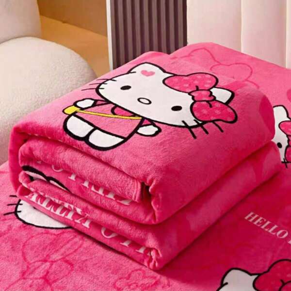 Sanrio 1pc / Sanrio Comfortably On A Warm And Cozy Cartoon Blanket With Cute Hello Kitty Designs On It. This Soft And Supple Flannel Top Will Keep You Comfortable And Cozy. Suitable For Sofas, Beds, And Office Napping - Modern Knitted Design, Ultra Soft Home, Picnic, And Travel Blankets - All Season Comfortable Personalized Blankets