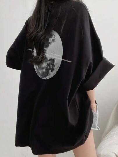 日本风格女士宽松休闲百搭印花短袖 T 恤