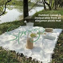 Outdoor Photography Picnic Mat, Travel Picnic Blanket In European & American Style, Beige, Waterproof Camping Mat, Beach Blanket, Tablecloth - White - View 2