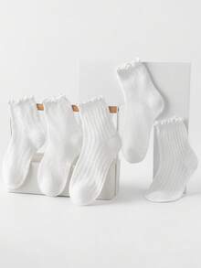 5 Pairs Children's Socks, Summer Mesh Breathable Comfortable Soft Fabric White Ruffle Edge Girls Socks, Cute Black & White Butterfly Kids Socks