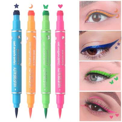 Set de delineador de ojos de 4 colores con punta doble, de larga duración, resistente al agua, con forma de corazón, a prueba de sudor, para maquillaje de escenario y cosplay