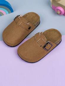 时尚百搭透气一脚蹬平底女童拖鞋，耐磨 - 卡其色 - 查看 1