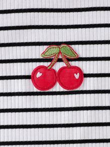 2 Stücke Sommer Baby Mädchen Geripptes und Geripptes Set mit Kirschstickerei Bluse und Shorts, bequemer Outfit