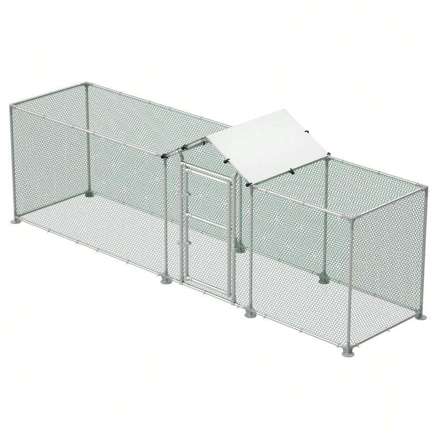 Froadp Outdoor Metal Rabbit Run With Sun Protection - Roof Door And Lock Stable Small Animal Run For Chickens, Ducks And Small Animals - Silver - View 1