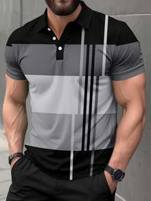 Top Polo de Manga Curta Casual para Homens Plus Size - Multicolorido - Visão 1