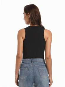 hupos Women's Sleeveless Ribbed Tank Top High Neck Casual Basic Fitted Tank Top - màu đen - Xem 2