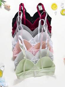 7pcs/Set Teen GirlRibbed Triangle Cup Bras, Comfortable & Breathable, Suitable For 13-16 Years Old - Multicolor - View 3