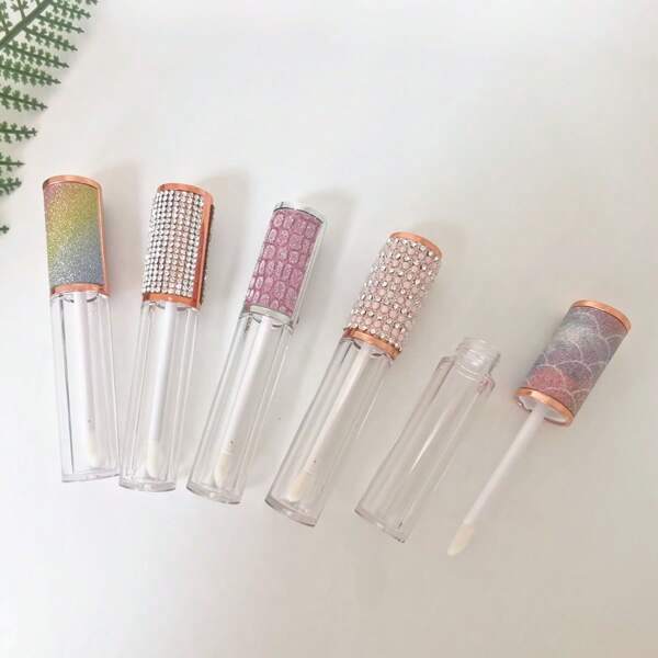 قطعة واحدة أنبوب لمعان الشفاه الدائري 5مل مزود بخرز الألماس الملون والخرز اللؤلؤي، أداة تصنيع لمعان الشفاه البيتي (DIY) مواد تغليف مستحضرات تجميل