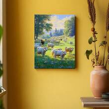 1pc Love Pet Framed Wall Art, Wrapped Canvas Poster Vintage Prints, Love Pet, A Herd Of Sheep Grazing In A Field, Birthday Party Decor, Decorative Wall Art For Living Room Bedroom Office, Hanging Hardware Included - Framed, Vertical - Framed Canvas - View 6