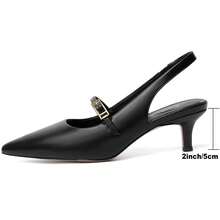 Kitten Heels For Women Slingback Heels Pointed Closed Toe Heels Slip On Dress Pumps Shoes Low Women's Pumps For Dating Party Working - Black - View 7