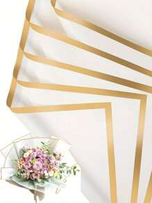 20pcs Flower Wrapping Paper Flower Bouquet Wrapping Paper Sheets With Golden Edge Korean Style Wrapping Paper For DIY Craft Gift Package Decoration Floral Supplies, Wrapping Paper, Tissue Paper, Flower Bouquet Supplies