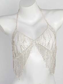 Fashionable Tassel Chest Chain, Sexy Luxury Mesh Body Chain With Rhinestones, Intimate Apparel & Jewelry - Multicolor - View 10