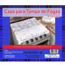 Capa para Tampa de Fogão 04 Bocas Renda Branca Multiuso JCM - Branco - Visão 2