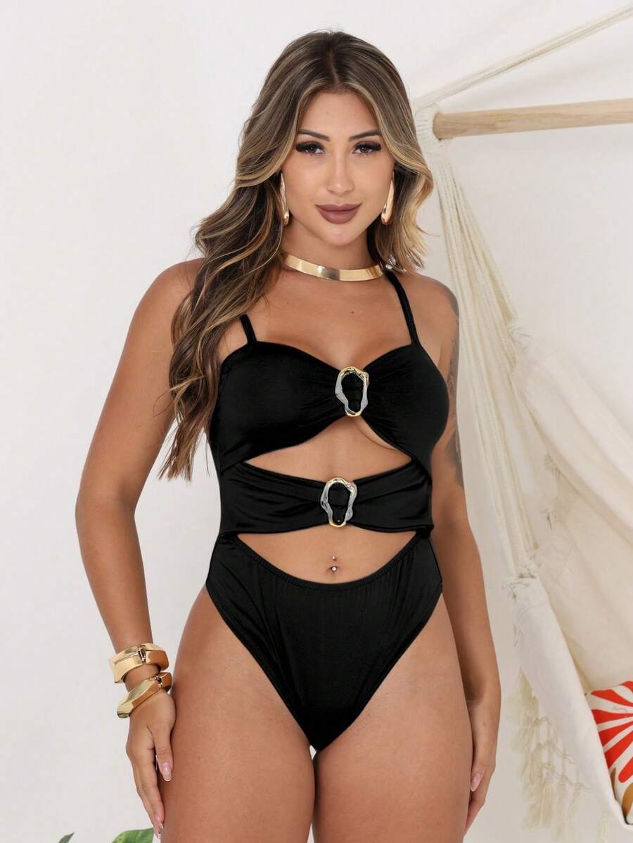 Women's Bodysuit With Buckle - Black - View 1