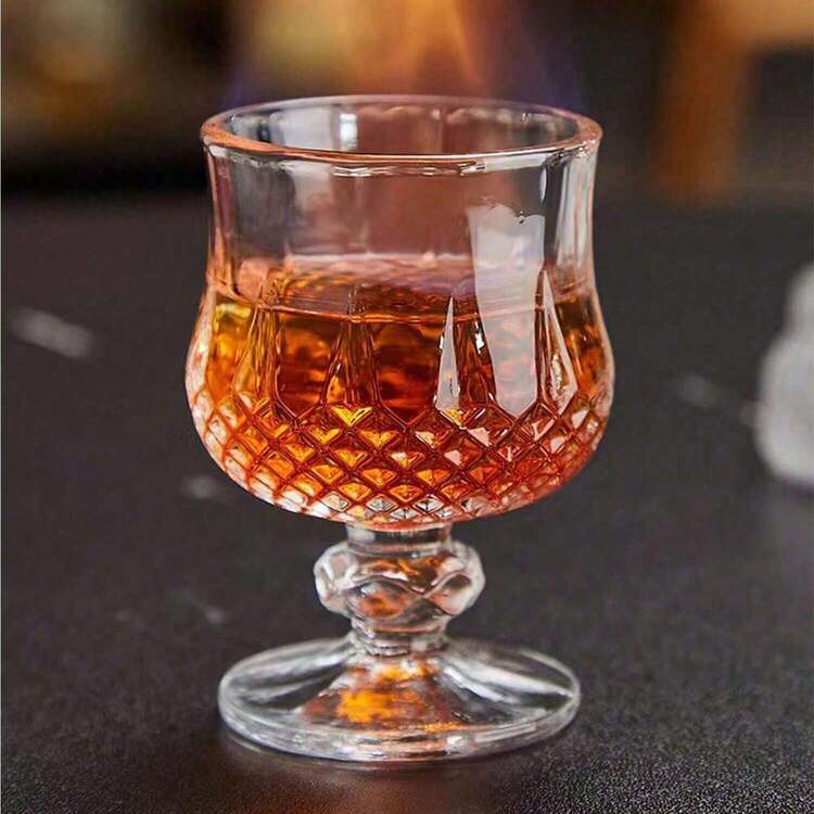 12/6/4/2/1 件 [钻石图案] [蝴蝶图案] 40ML 高脚玻璃杯，透明，光线折射，优雅的茶/烈酒杯，适用于伏特加、威士忌，迷你一口设计，带柄 - 無色 - 查看 8