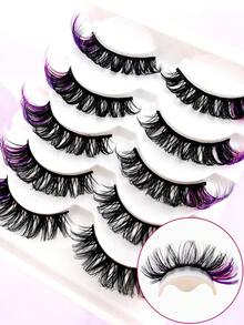 5 Pairs Red Colored Lashes Fluffy Faux Mink Lashes Lashes With Color On End Eyelashes, 20mm Dramatic Long Thick Cat Fox Eye Lashes Volume Full Curly False Eyelash Colorful Faux Mink Fluffy Long False Eyelashes Russian Strip D Curl Lash For Christmas - Cat Eye Lashes - View 4