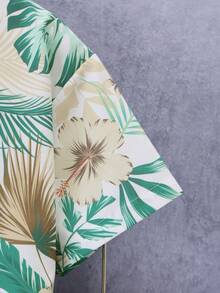 Boys Tropical Plant Leaves Allover Print Casual Shirt & Shorts Set, Summer