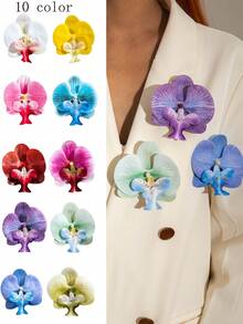 1pc/10pcs Elegant Bohemian Polyester Fabric Butterfly Orchid Color Floral Brooch, Chic & Fresh For Women, Suitable For Wedding, Beach, Party, Gift - Multicolor - View 2