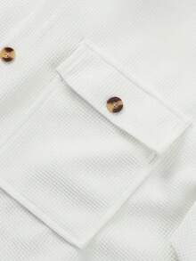 Men's Casual Waffle Snap Button Short Sleeve Shirt - White - View 6