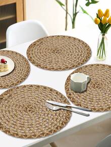 1/4 件黄麻缝制圆形波浪编织餐垫，防滑餐桌垫装饰，适用于婚礼派对、节庆庆典、野餐露营、生日宴会 - 彩色 - 查看 7
