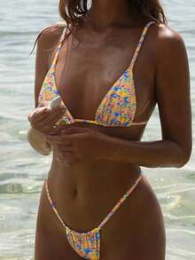 2件套女士亮片碎花分体比基尼泳衣，适合度假海滩夏季穿着 - 彩色 - 查看 1