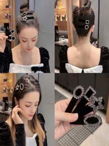 1pc Black Velvet Hairpins With Rhinestones, Women's Multicolored Large Rhinestone Hair Clip, Elegant Water Drop Hollow Out Crystal Hair Clips, Suitable For Daily And Festival Wear Street, For Side, Bangs, Back Of The Head Bathroom Decor Summer Back To School