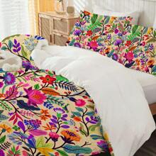 Juego de ropa de cama de 3 piezas con estampado floral colorido (1 funda nórdica y 2 fundas de almohada) de plumón suave y transpirable, adecuado para todas las estaciones
