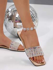 女士珍珠装饰沙滩凉鞋，休闲夏季拖鞋