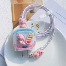 5件套3D立体可爱熊卡通兼容苹果20W充电器保护套16/15/14 Pro手机iPad快充数据线保护套 防宠物咬 防脏 防摔 可爱节日礼物 送同学 送朋友惊喜 - 彩色 - 查看 2