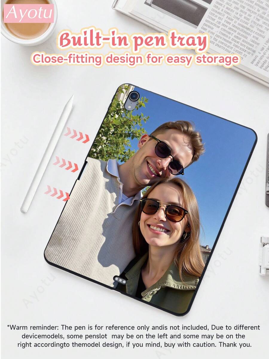 Ayotu Custom Design Black Matte IPad Tablet Case, Soft Silicone Tablet Protective Cover, Compatible With IPad 9th Gen (10.2-Inch), Multiple Colors - IPad Pro 11-Inch 2021 And IPad 10th Gen, Compatible With Samsung Galaxy Tab, Built-In Pencil Holder Design, Convenient Storage, Family, Couple, Pets, Idol Photos Custom Design - A Choice For Anniversary, Valentine's Day, Christmas Gift - Multicolor - View 1