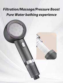 Shower Head With Filter & Massage Silicone Brush, Strong Flow & Spa Feel!" - Grey - View 4