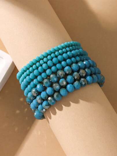 7 قطع سوار من الخرز البلوري المشكل على طراز البوهيمي، للارتداء اليومي المتعدد الاستخدامات (قد تختلف كمية الخرز، مجموعة مجهزة بطول السوار)