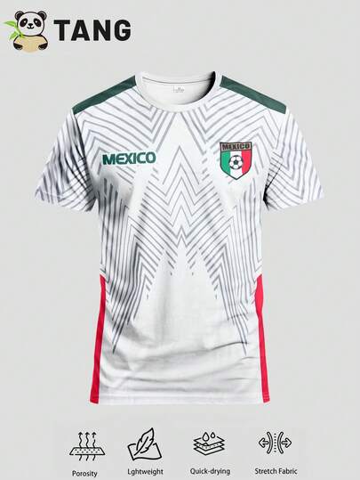 墨西哥男子足球队服，舒适足球衫，适合足球比赛、运动队穿着，短袖运动服，白色，春季款