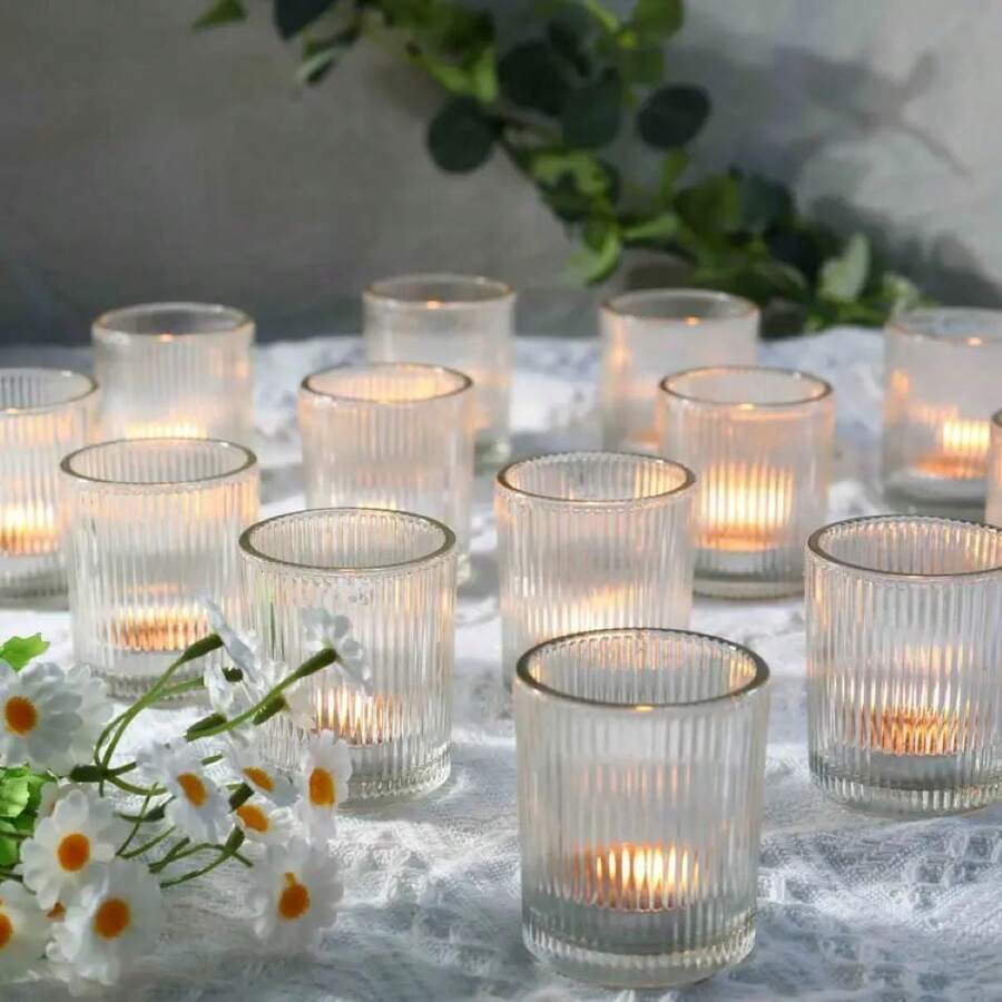 72/96 Pieces Desktop Center Decor Wishing Candle Holders, Transparent Glass DIY Wax Filled, Romantic Tea Light Candle Holders, Suitable For Valentine's Day, Wedding Decoration, Gifts, Home Decor (Transparent, 72/96) - trong suốt - Xem 1