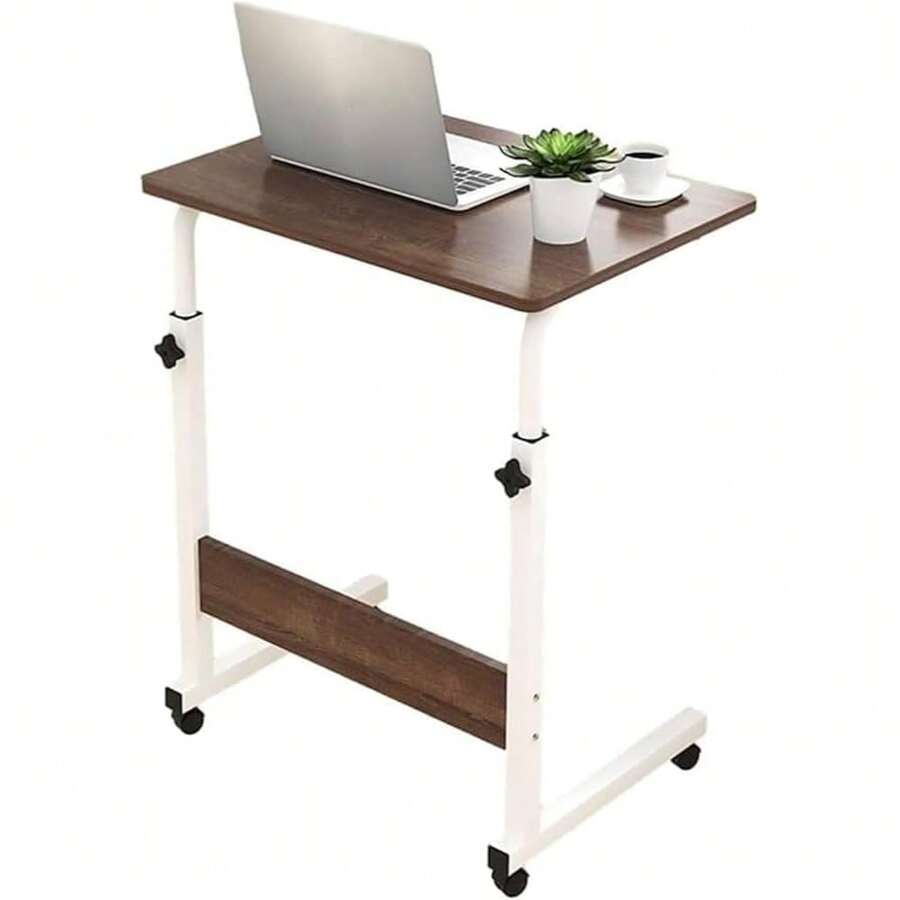 Escritorio Armable Móvil, Escritorio Forma en "C" Para Laptop o PC, Mesa de Servicio Para Lectura, Trabajo, Ocio, Estudio, Fácil de Armar y Guardar, Para Espacios Pequeños en Casa u Oficina, Soporte de Hasta 40kg - Marrón - Ver 1