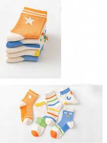 5 Pairs Kids/Children Thin Mesh Candycolor Letter & Striped Pattern Breathable Crew Socks, Suitable For Home & Outdoor, Spring/Summer (Ages 1-12) - Multicolor - View 5