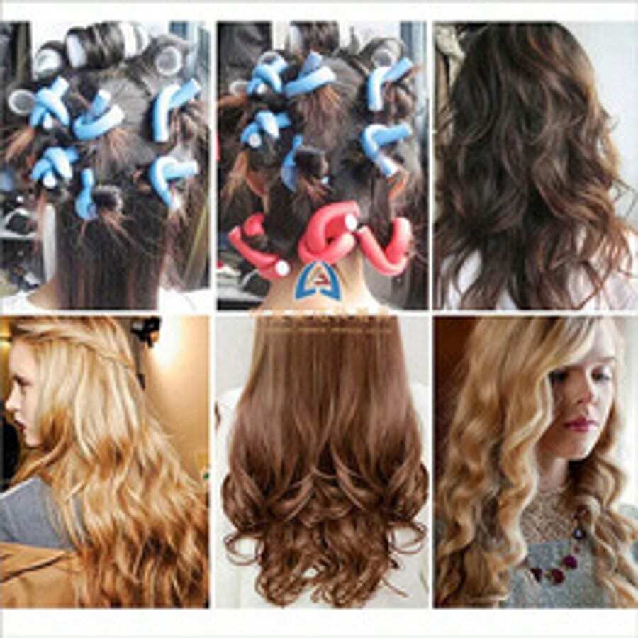 10 件装柔性卷发器扭转泡沫卷发器柔软泡沫无加热卷发器适合女士女孩长发和短发随机颜色女士发型头带轻松打造波浪