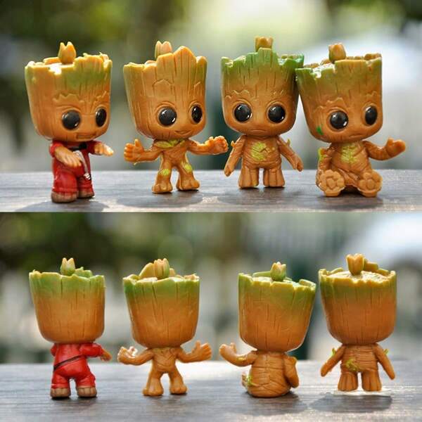 Disney 4pcs Disney Marvel Groot Figurine, Car Decoration Ornament, Anime Doll, Collectible Gift, Holiday Gifts, Easter Toys, Guardians Stuff(Some Parts May Be Random)