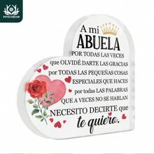 Putuo Decor 1pc Spanish Heart Shaped Acrylic Sign Table Decor, Desktop Decoration For Home Farmhouse Living Room, Gift For Grandmother