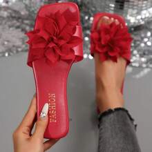 Women's Flat Square Toe Anti-Slip Beach Slide Sandals - Red - View 1