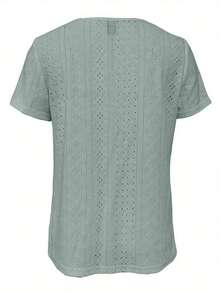 Embroidery Square Neck T-Shirt, Casual Short Sleeve Front Pleat Top, Elegant Women Clothing For Spring And Summer