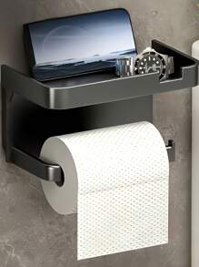Luxurious Self-Adhesive Wall-Mounted Tissue Holder With Storage Shelf - Polished Tissue Box Dispenser, Dual-Use Storage Rack For Bathroom And Kitchen, Toilet Paper Holder, Towel Storage, Bathroom Supplies, Hotel. Home Bathroom Decor Bathroom Accessories Bathroom Organizer Back To School