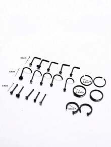 21pcs Black Nose Ring Butterfly Shaped Stainless Steel Nose Ring Set, Mini Black Nose Stud Nose Hoop With Heart & Various Shapes Decoration, Body Piercing Facial Jewelry For Women Gifts