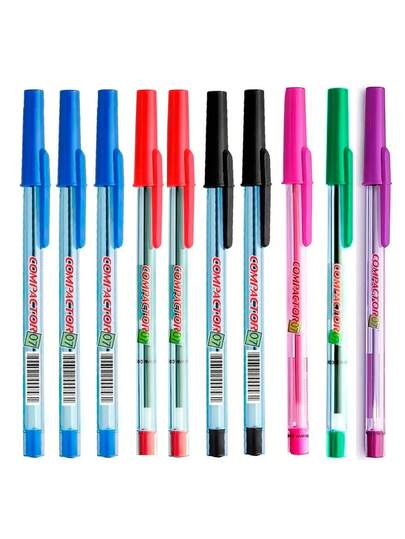 10 Canetas Esferográficas Compactor Finas 0,7 Tinta Colorida Volta às Aulas