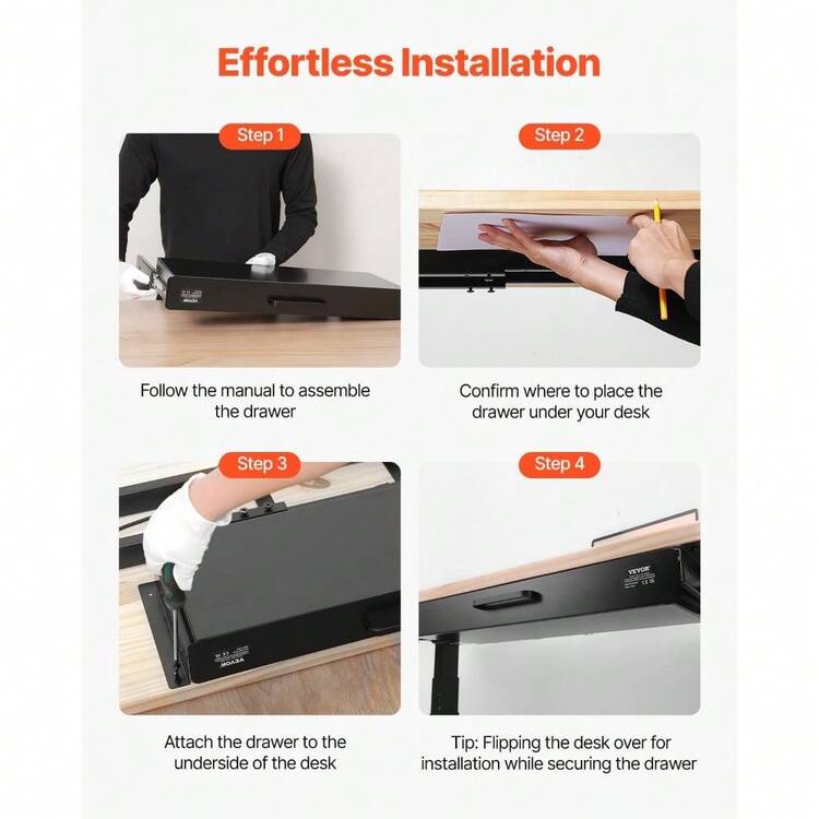 Wide Under Desk Drawer Slide Out, Under Desk Mounted Pull-Out Drawer Attachment, Hidden Desktop 2 Layer Storage Organizer, Under Table Pencil Drawer For Home Sit Stand Workstation, 18x9x8 In - 22inch - View 7