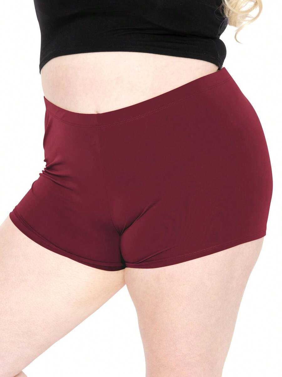 STRETCH IS COMFORT Women's And Plus Size Nylon Booty Shorts | Small - 3X - Burgundy - View 1