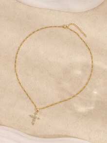 1pc Cross Necklace For Women,14K Gold Plated Cross Pendant Necklace Dainty Gold Cross Necklaces For Women Small Cross Charm Necklace Simple Cute Choker Necklaces Gold Jewery - 金色 - 查看 8