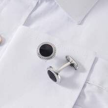 1 Pair Fashionable Minimalist Business Style Stainless Steel Round Cuff Links, Suits Wedding Party Groom And Groomsmen Shirt, Great Gift For Father's Day And Wedding Season